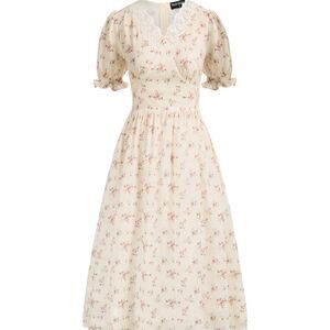 Scarlet Darkness XL Floral Maxi Dress Puff Sleeve Lace Trim NWT